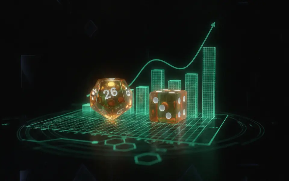 Dadu emas di atas grafik statistik hijau