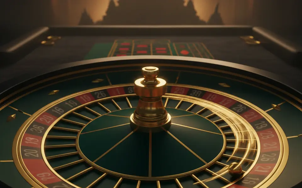 Roda roulette hijau emas dilihat dari atas